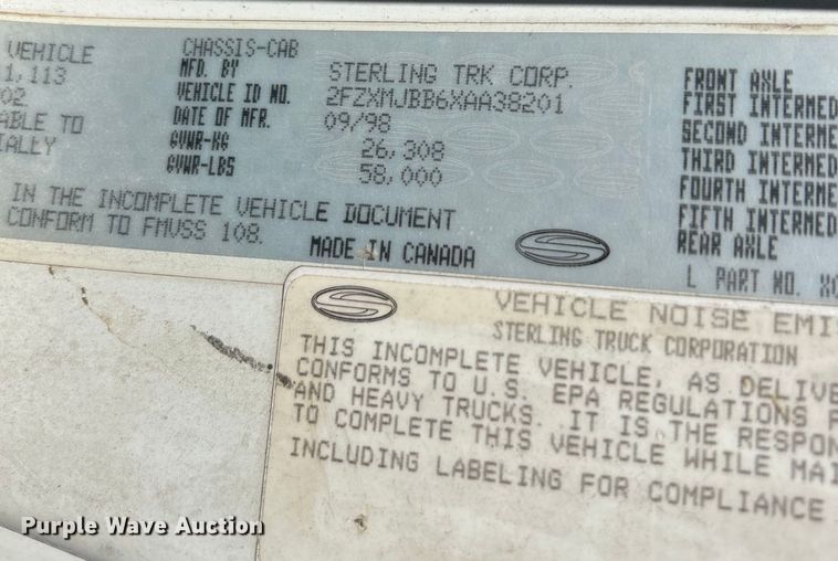 image for item EK4414 1999 Sterling L8513 dump truck