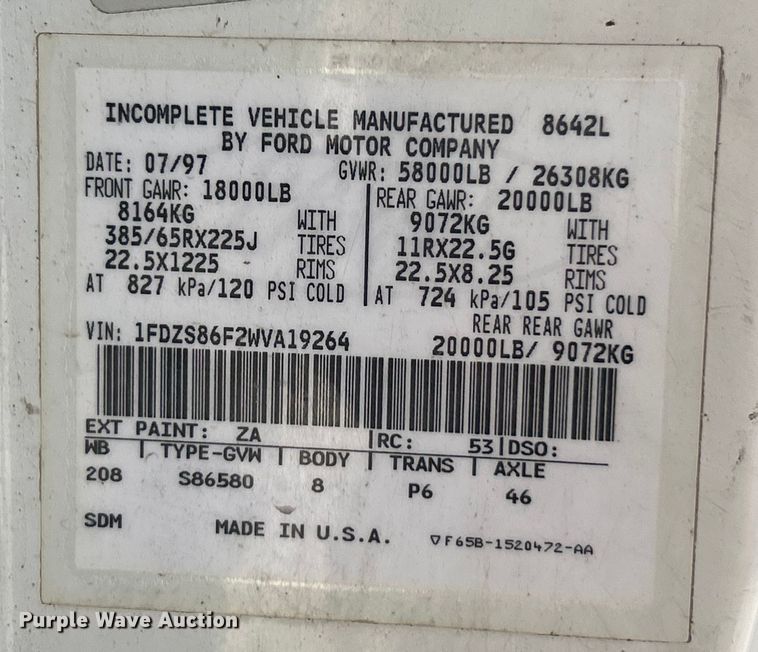 image for item EK4415 1998 Ford LT8513 dump truck