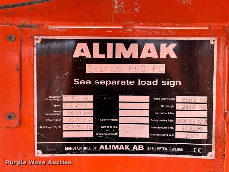 image for item EK4429 2007 Alimak Scando 650 FC construction elevator