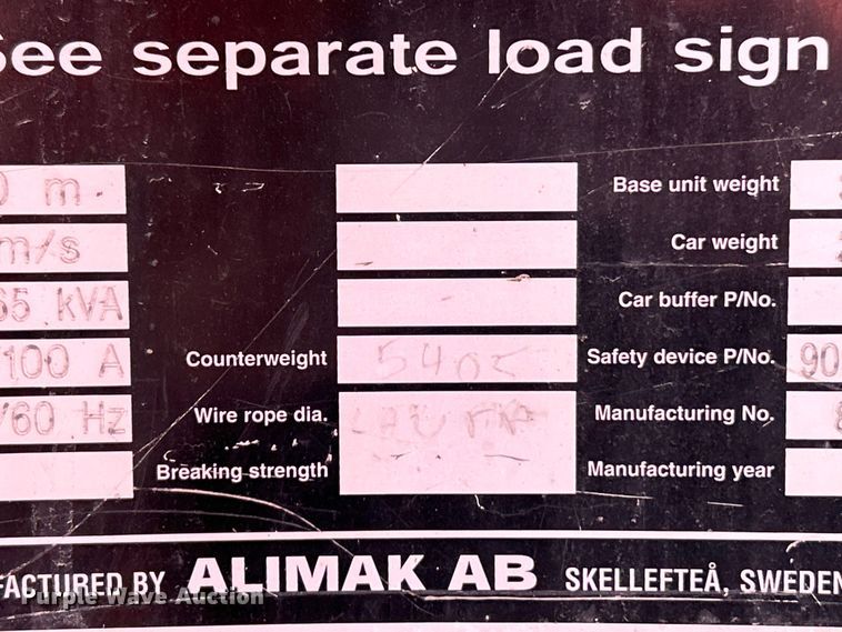 image for item EK4429 2007 Alimak Scando 650 FC construction elevator