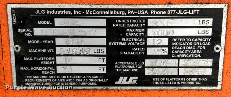 image for item EK4441 2006 JLG 400S boom lift