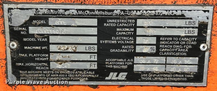 image for item EK4442 2006 JLG 600S boom lift