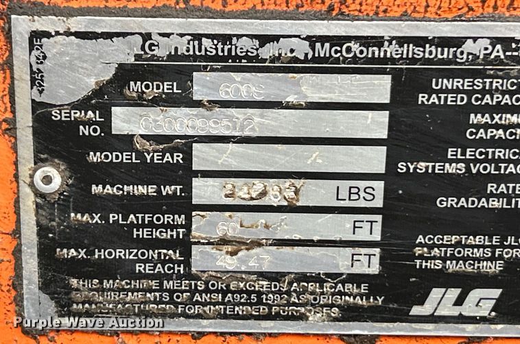 image for item EK4442 2006 JLG 600S boom lift