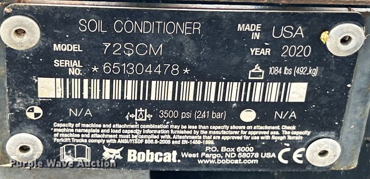 image for item EK4447 2020 Bobcat 72SCM skid steer soil conditioner