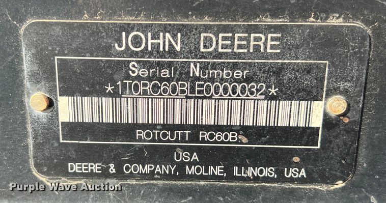 image for item KV9769 John Deere RC60B skid steer rotary mower