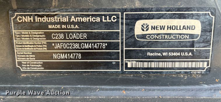 image for item KV9770 2016 New Holland  C238 tracked skid steer loader