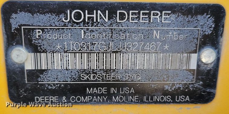 image for item LC9948 2018 John Deere 317G tracked skid steer loader
