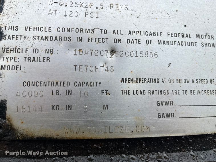 image for item LD9379 2002 Dakota Trail-Eze TE70HT48 drop deck equipment trailer