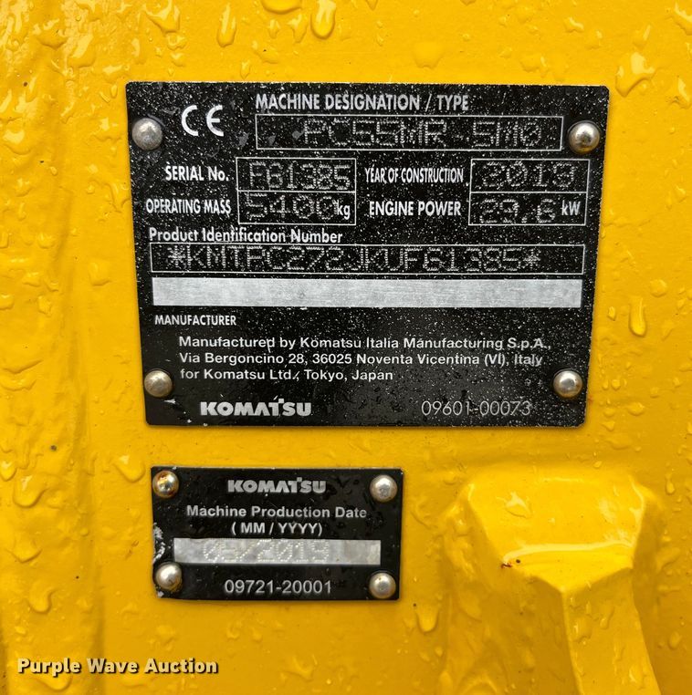 image for item LD9383 2019 Komatsu PC55MR-5MO mini excavator