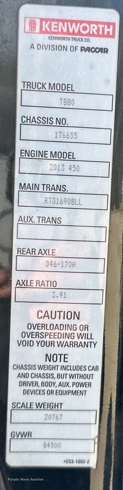 image for item NT9052 2017 Kenworth  T880 dump truck