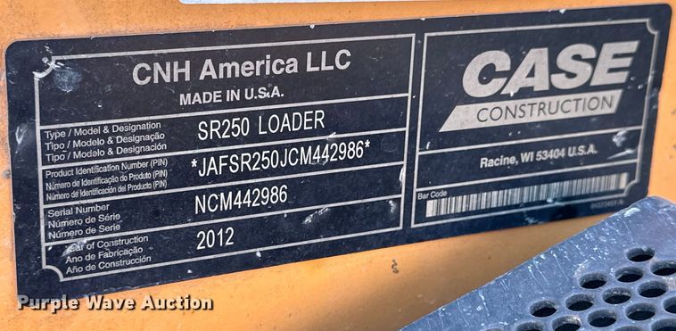 image for item OE9066 2012 Case SR250 skid steer loader