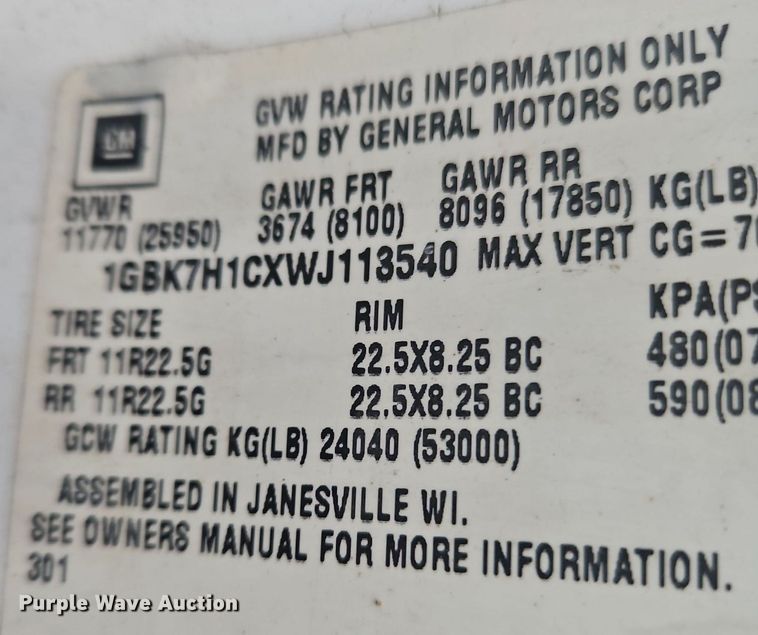 image for item OK9839 1998 Chevrolet  C7500 dump truck