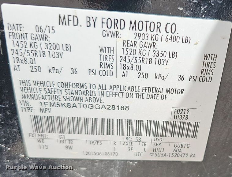 image for item DM1615 2016 Ford Explorer Police Interceptor  SUV