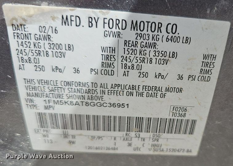 image for item DM1617 2016 Ford Explorer Police Interceptor  SUV