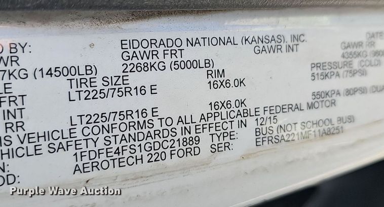 image for item DM1627 2016 Eldorado National Aerotech Ford 220 shuttle bus