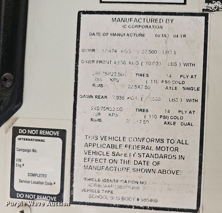 image for item DM1638 2005 IC CE300 school bus