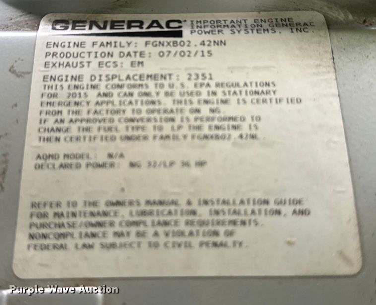 image for item DN7686 Generac RG02224ANAX generator