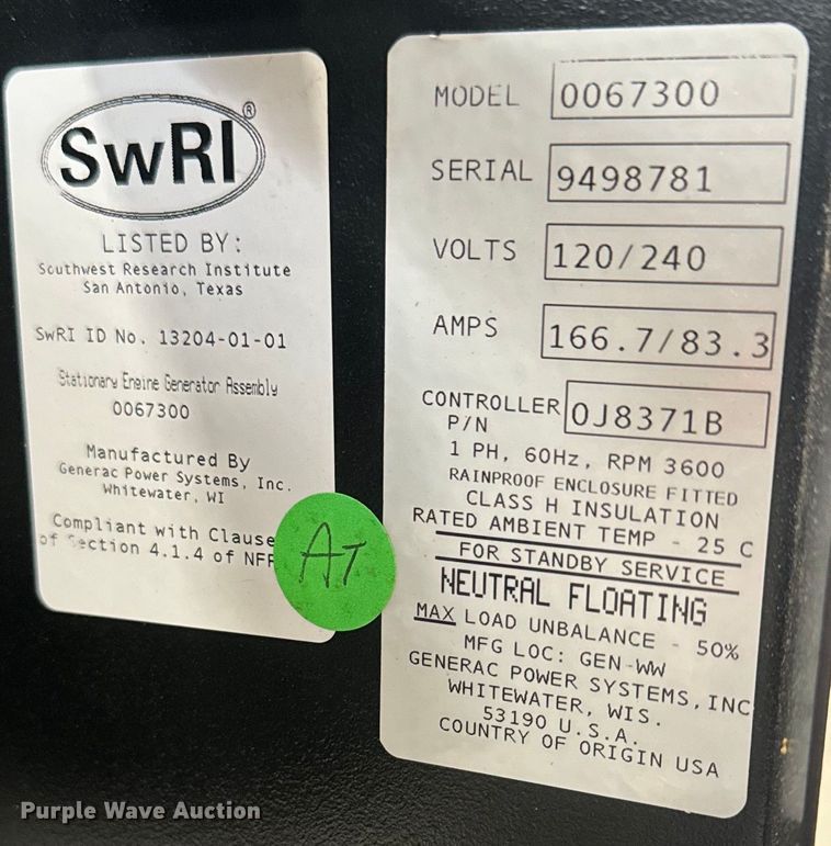 image for item DN7688 Generac  0067300 generator