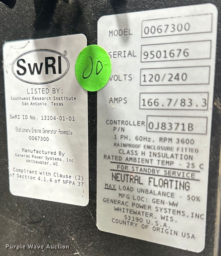 image for item DN7689 Generac 0067300 generator