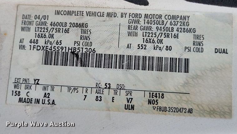 image for item DP1357 2001 Ford E450 Super Duty box truck