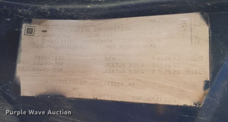 image for item DV9962 1992 Chevrolet Kodiak dump truck