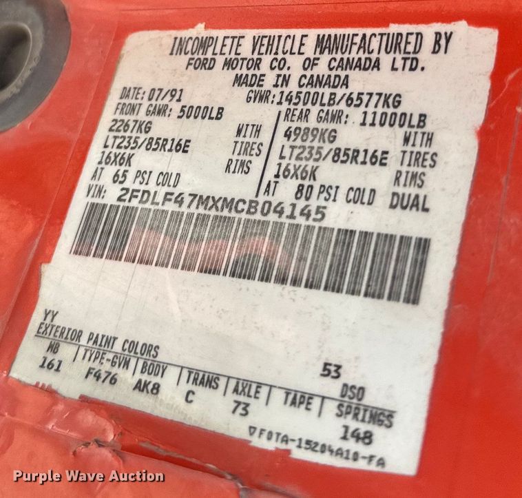 image for item EH5467 1991 Ford F450 Super Duty dump truck