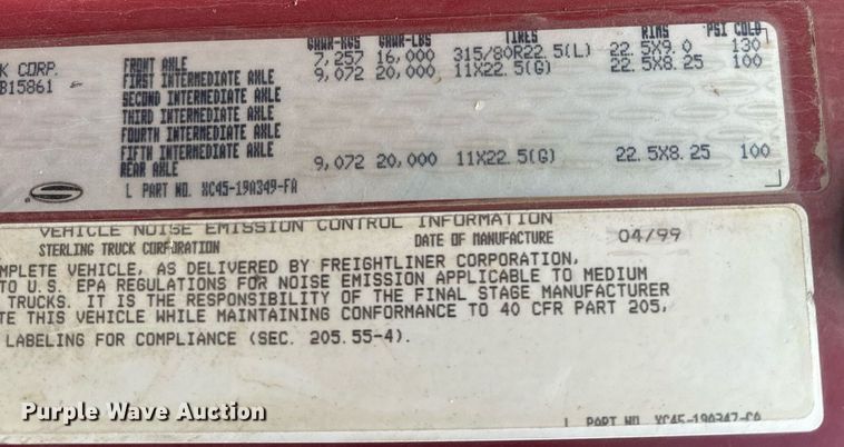 image for item EH6621 2000 Sterling  L8511 dump truck