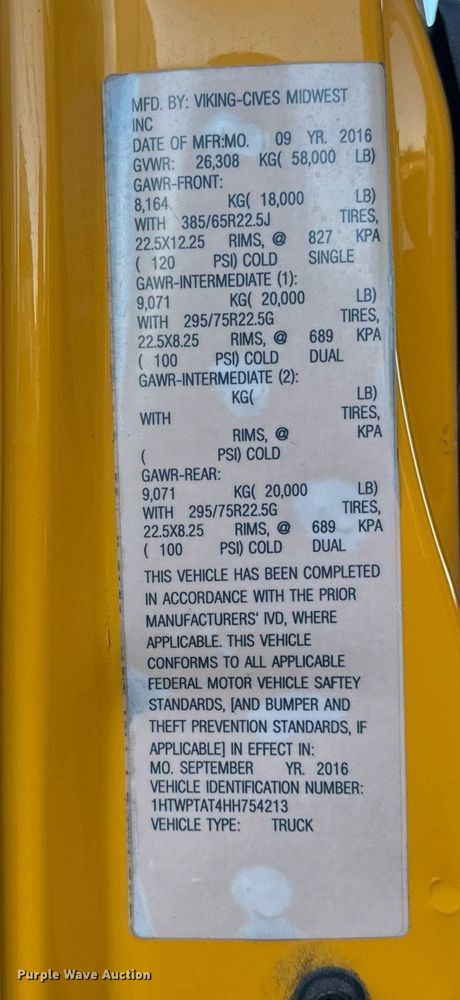 image for item EH6668 2017 International  WorkStar 7500 dump truck