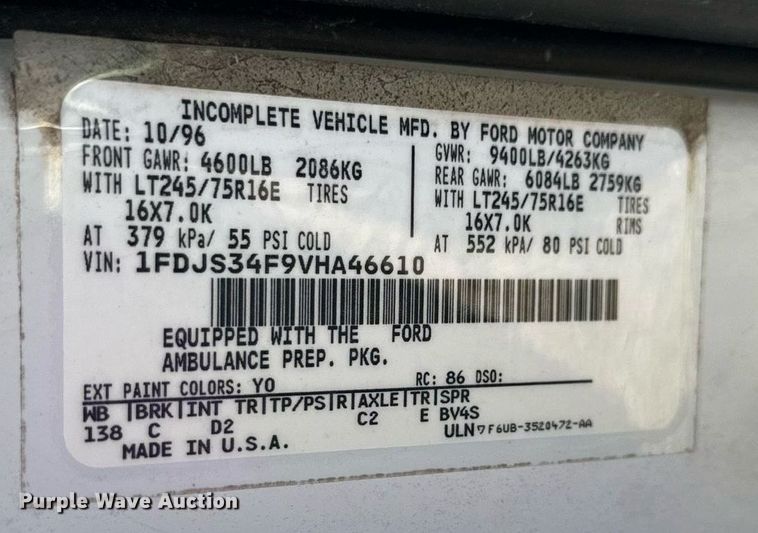 image for item EH6676 1997 Ford E350 ambulance