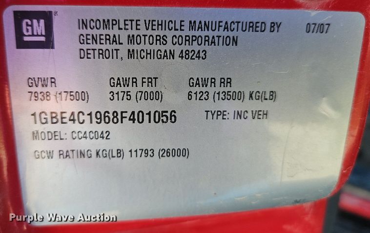 image for item EI3728 2008 Chevrolet C4500 flatbed truck