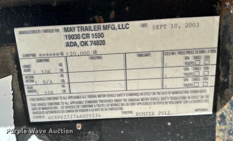 image for item EJ0422 2004 May Trailer  equipment trailer