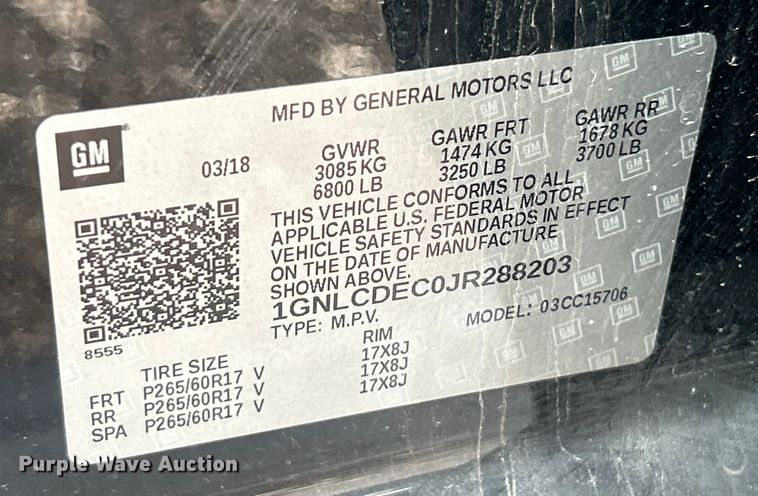 image for item EK4478 2018 Chevrolet Tahoe Police SUV