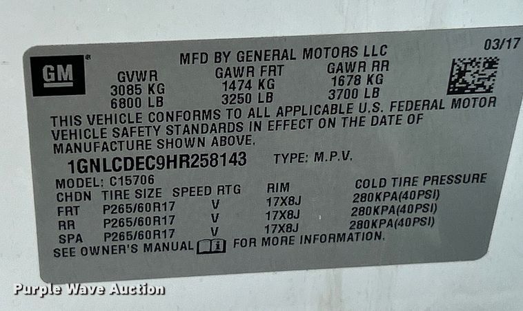 image for item EK4479 2017 Chevrolet Tahoe Police SUV