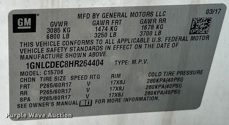 image for item EK4481 2017 Chevrolet Tahoe Police SUV