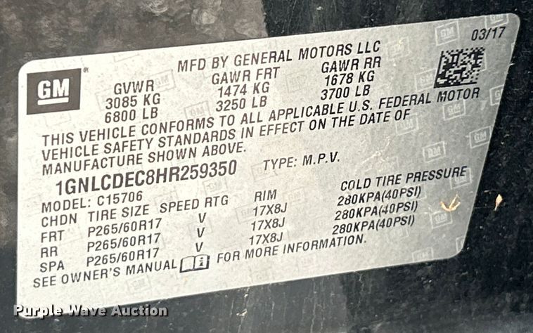 image for item EK4484 2017 Chevrolet Tahoe Police SUV