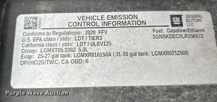 image for item EK4485 2020 Chevrolet Tahoe Police SUV