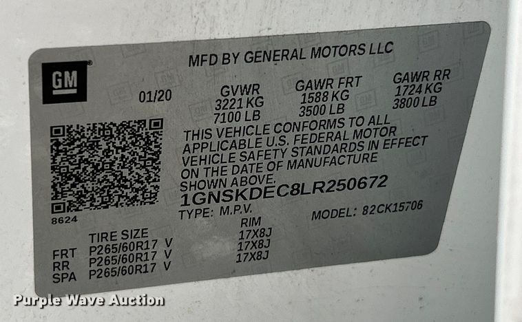 image for item EK4485 2020 Chevrolet Tahoe Police SUV
