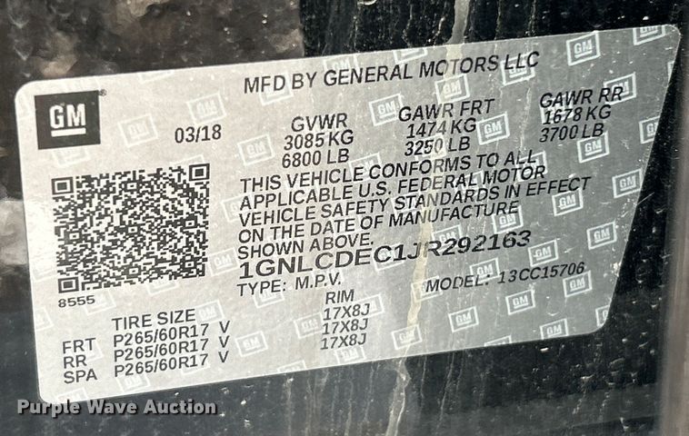 image for item EK4486 2018 Chevrolet Tahoe Police SUV