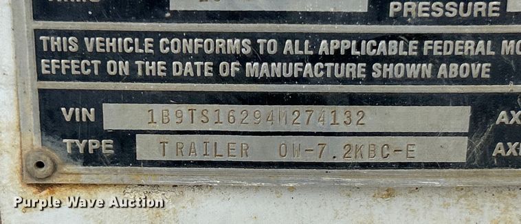 image for item EK4487 2004 Brooks Brothers 0W-7.2KBC-E equipment trailer