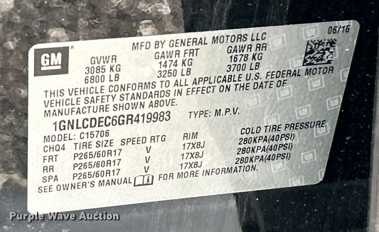 image for item EK4488 2016 Chevrolet Tahoe Police SUV