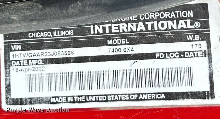 image for item EK4497 2003 International 7400 dump truck