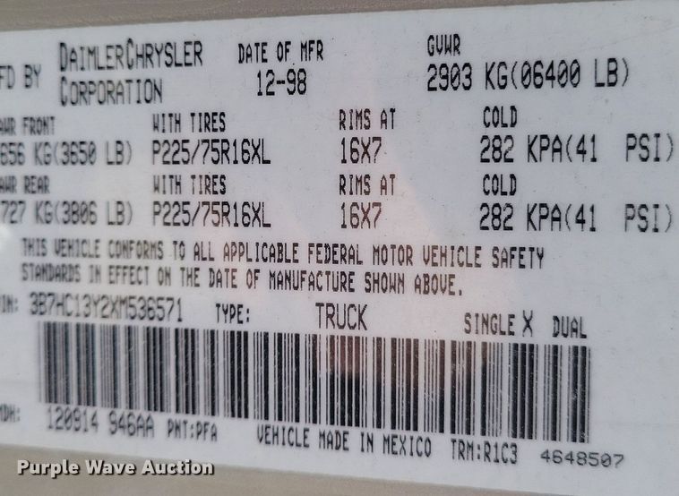 image for item LD9005 1999 Dodge Ram 1500 Quad Cab pickup truck