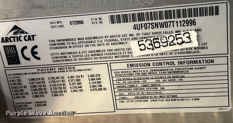 image for item MO9234 2007 Arctic Cat Bearcat 570 snowmobile