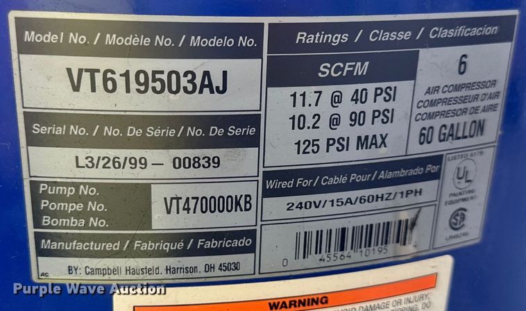 image for item NT9103 Campbell Hausfeld  air compressor
