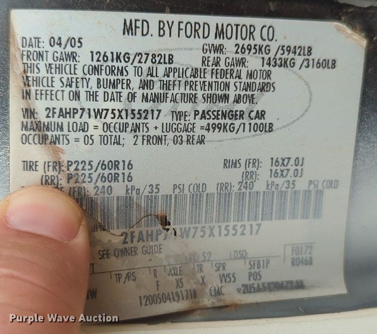 image for item NZ9619 2005 Ford Crown Victoria Police Interceptor 