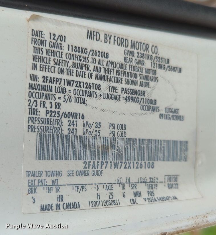 image for item NZ9625 2002 Ford Crown Victoria Police Interceptor  