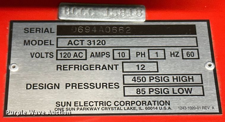 image for item OI9040 Snap On ACT 3120 refrigerant recovery/recycling machine