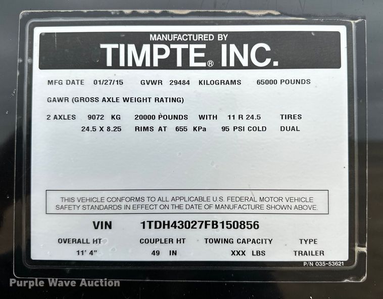 image for item DG4374 2015 Timpte grain trailer