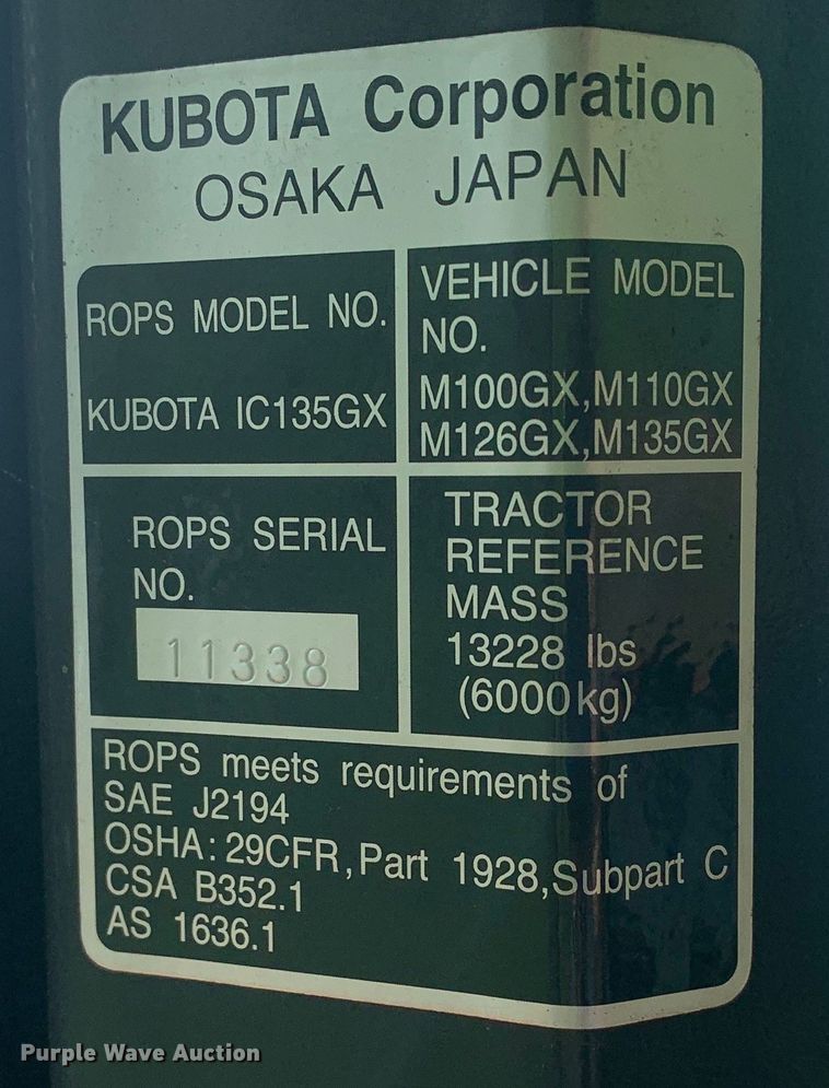 image for item DM7807 2013 Kubota M135GX MFWD tractor