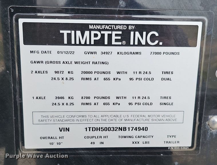 image for item DQ8689 2022 Timpte Super Hopper grain trailer